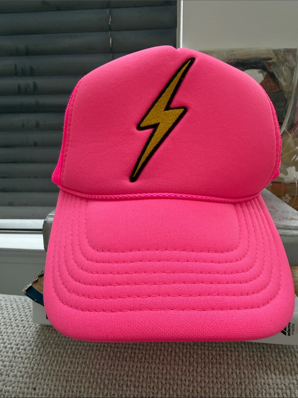 Aviator Nation Hot Pink Trucker Hat with Yellow Lightning Patch